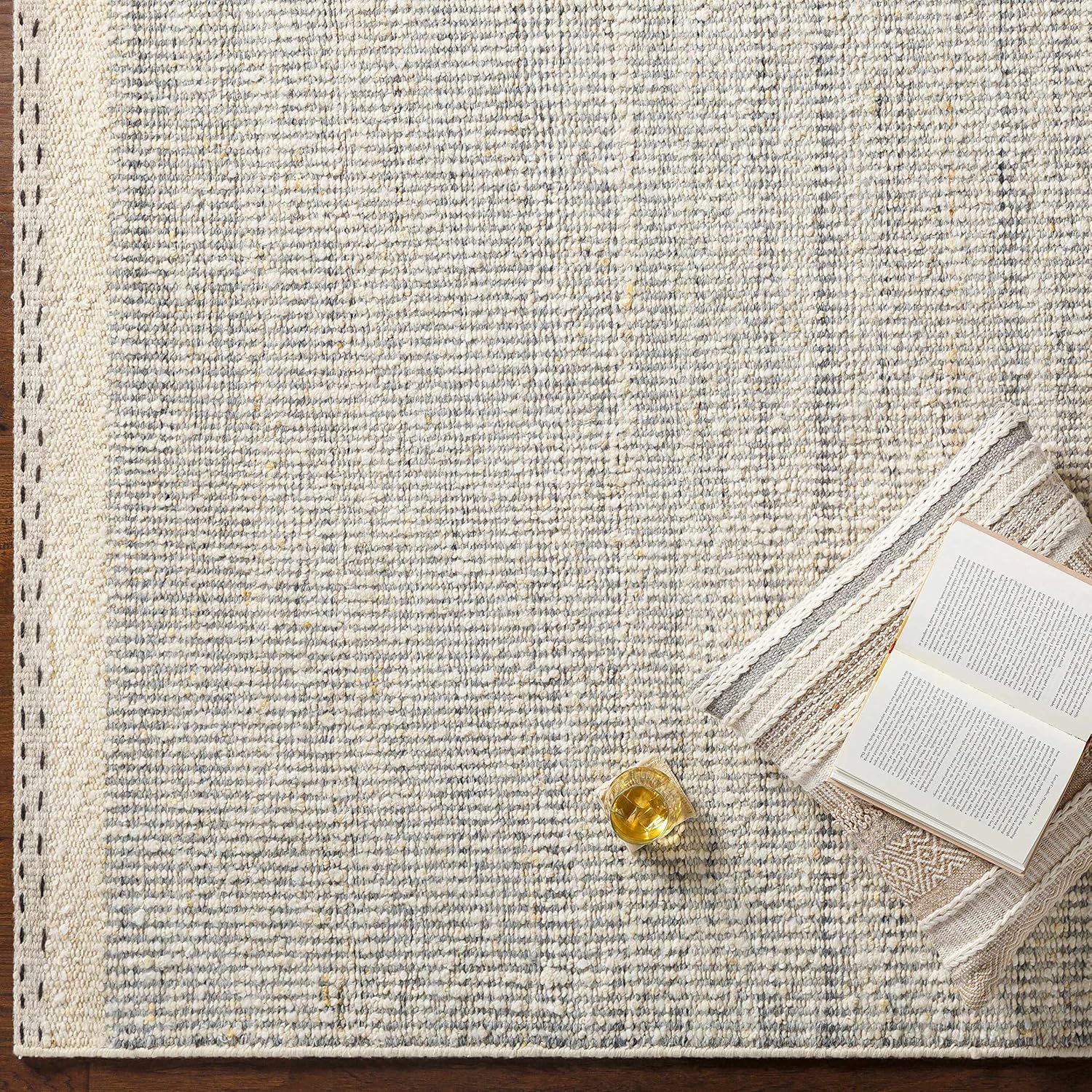 BoutiqueRugs Gray Solid Transitional 10x14 Large Area Rug Wool Hand Woven Flatweave Charcoal Cream Denim Beige Traditional Dalaoig Great Room Open Concept Master Bedroom Large Dining Room Non-Shedding