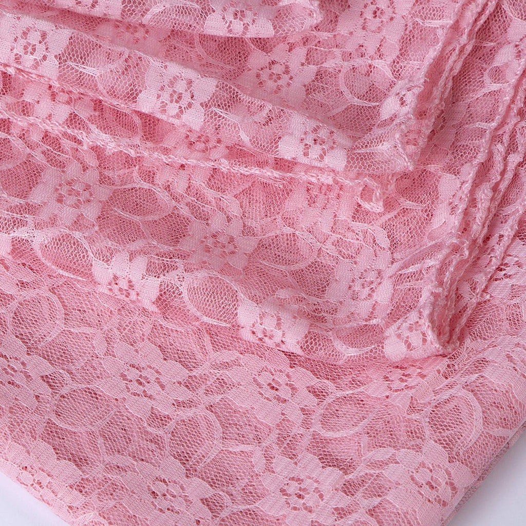 MDS Pack of 12 Wedding 27 x 170 inches Long Sheer lace Table Runner for Wedding Banquets Decorations Birthday Parties, Engagements, Rustic Boho for 14Feet Table Runners - Blush Pink
