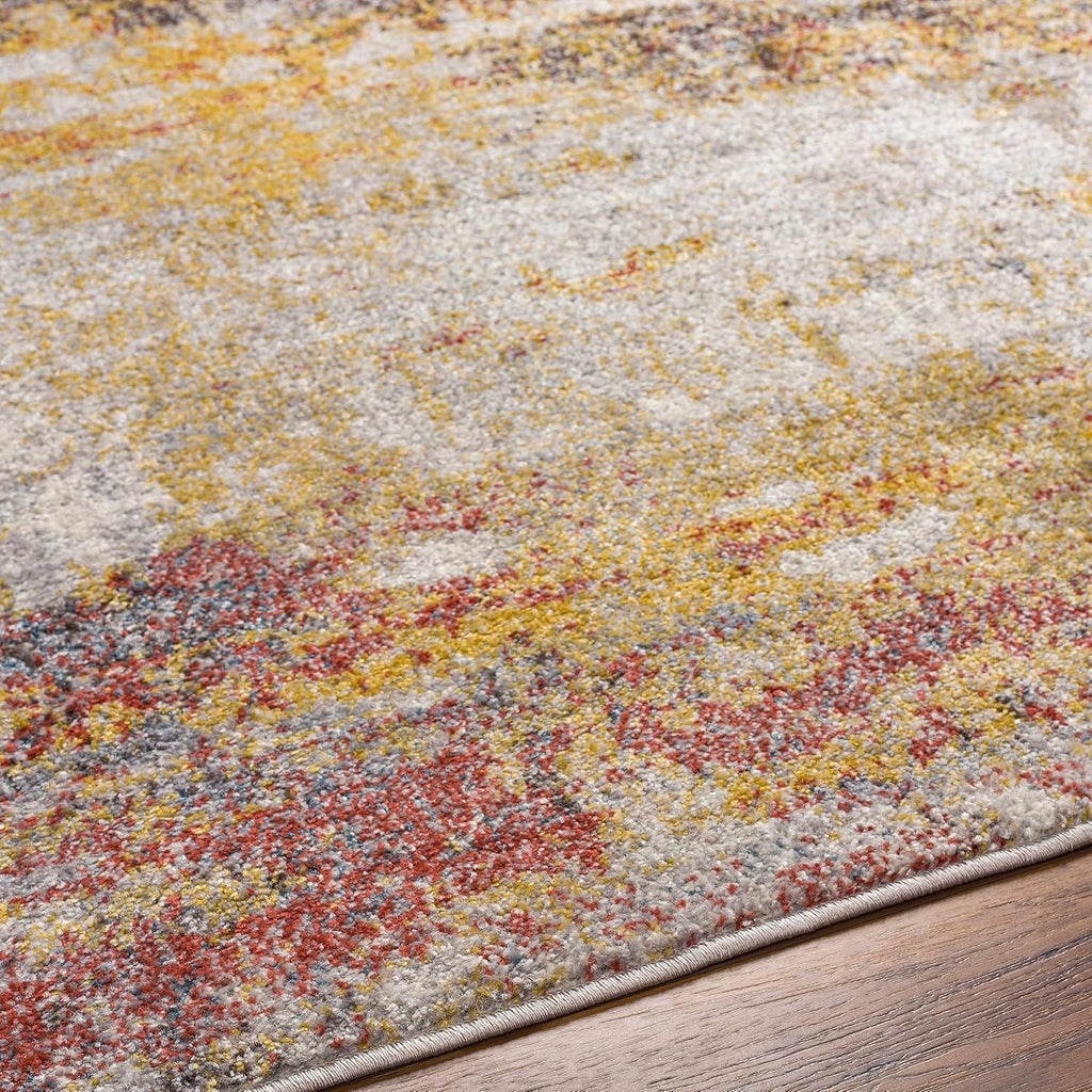 BoutiqueRugs Light Gray Abstract 5ft Round Area Rug Contemporary Mustard Ice Blue Navy Alexandra Living Room Bedroom Dining Room Home Office Apartment 5'3' Round Stain Resistant Non-Shedding
