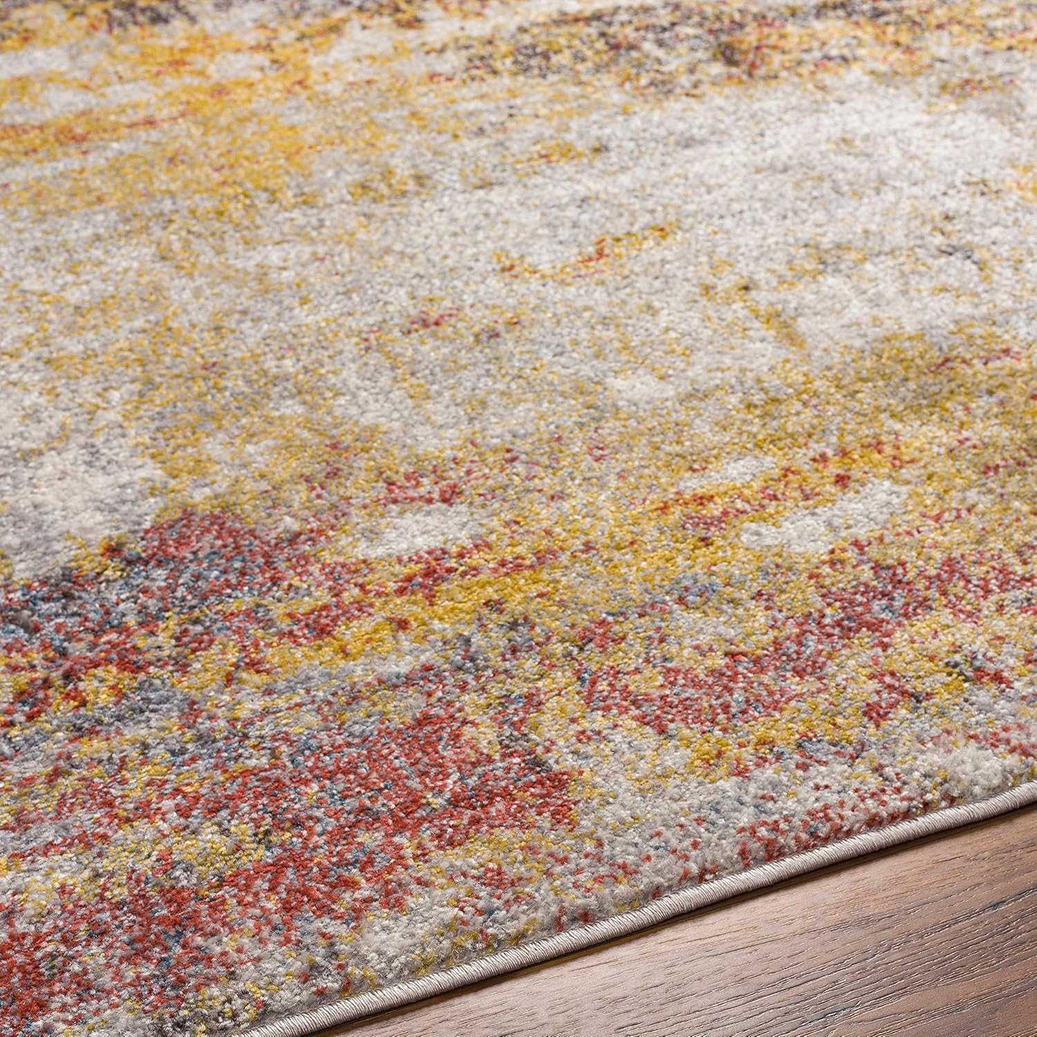BoutiqueRugs Light Gray Abstract 5ft Round Area Rug Contemporary Mustard Ice Blue Navy Alexandra Living Room Bedroom Dining Room Home Office Apartment 5'3' Round Stain Resistant Non-Shedding