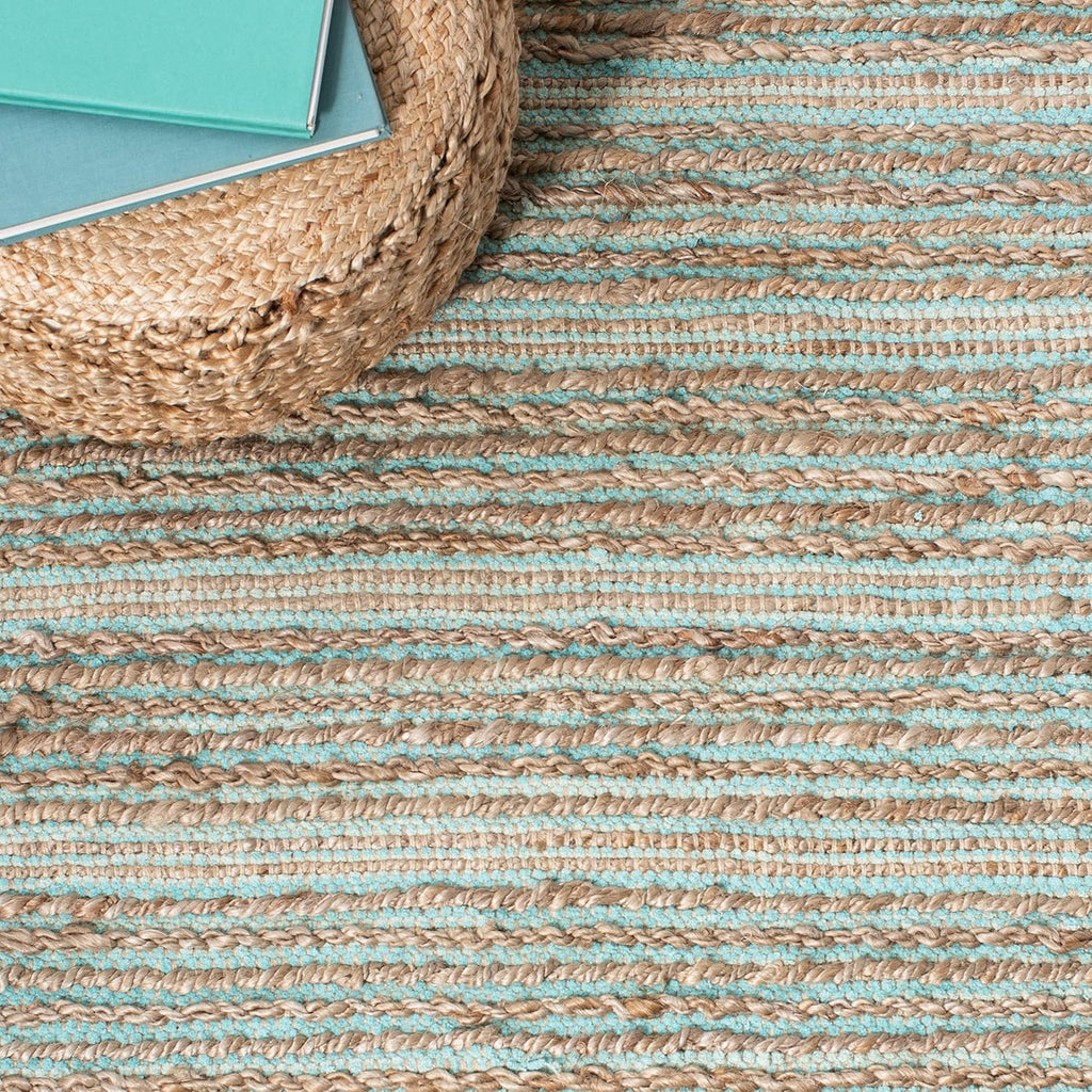 SAFAVIEH Cape Cod Collection Area Rug - 5' x 8', Aqua, Handmade Flat Weave Jute, Ideal for High Traffic Areas in Living Room, Bedroom (CAP851D)